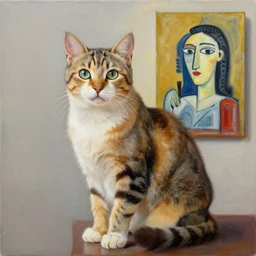 a beautiful painting cat, by jean michel basquiat and picasso painting, lumion render