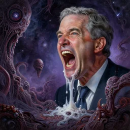 mike huckabee screaming and melting, cosmic horror painting, elegant intricate digital painting artstation concept art by mark brooks and brad kunkle detailed