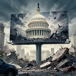 movie poster of a blockbuster movie about end of the world with destroyerd washington dc, commercial billboard, hyperdetailed, artstation, cgsociety, 8 k