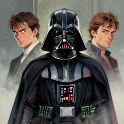 portrait of darth vader, colorful, modern art deco, mads berg, karolis strautniekas, christopher balaskas, stippled light, fog, moody, fine texture, editorial illustration, dramatic lighting, dynamic composition, detailed, matte print, dynamic perspective, muted color, anime visual