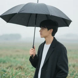young man holding an umbrella, 14mm photo