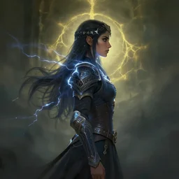 side profile centered painted portrait, Maya Ali as a lightning mage, Elden Ring, matte painting concept art, beautifully backlit, official fanart behance hd artstation by Jesper Ejsing, by RHADS and Makoto Shinkai and Lois van baarle and ilya kuvshinov and rossdraws