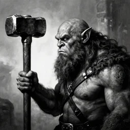 norse troll blacksmith with big hammer profile portrait half body monochrome portrait hammer cover illustration dramatic kvlt by peder balke by peder balke by guido crepax by norman bluhm mystic high contrast monochromatic