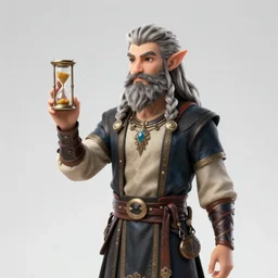 Young bearded Tarski Fiume, half-elf Time Wizard, casting a spell with a small hourglass as a material component,  iconic character art by Wayne Reynolds for Paizo Pathfinder RPG