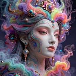 a beautiful ancient goddess coming out of colorful liquid smoke and neon clouds, an extremely colorful psychedelic experience, dmt, psilocybin, lsd, face, detailed, intricate, elegant, delicate, highly detailed, digital painting, artstation, concept art, smooth, sharp focus, illustration, art by hana yata, and artem demura and beeple, octane render, unreal engine, 8 k