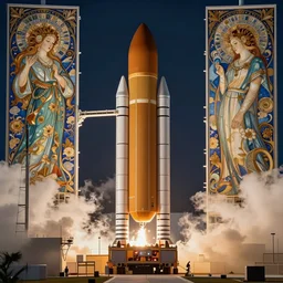 symmetry!! a photo of the launch of the space launch system rocket, sls launch, dslr, launch photo, intricate, elegant, highly detailed, digital painting, artstation, concept art, smooth, sharp focus, illustration, art by artgerm and ross tran and greg rutkowski and alphonse mucha, 8 k