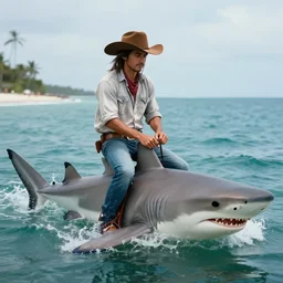 riding a shark like a cowboy