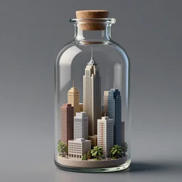 a mini city in a glass bottle octane render hyperdetailed