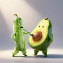 mr. cucumber murdering mr. avocado with a spoon, pixar, cgsociety, studio ghibli