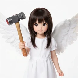 photorealistic, a cute anime angel holding a toy hammer, sharp and clean image, wlop, ilya kuvshinov, artgerm, krenz cushart, greg rutkowski, hiroaki samura, range murata, james jean, katsuhiro otomo, erik jones