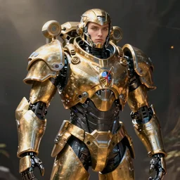 hyper realistic photography portrait of machine android crusader armored cinematic, warhammer