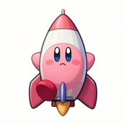 a frontal drawing of a kirby in a space rocket centered with a dark blue background and colorful clouds with stars by takashi murakami, beeple and james jean, aya takano color style, trippy, 8 k, super detailed, night sky, digital art, digital painting, clean