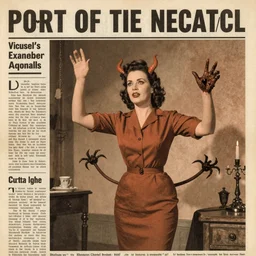 photo of a housewife summoning a unspeakable demonic manifestation, newspaper photo, 1946