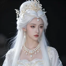 a beautiful white haired chinese princess, adorned with ivory jewelry, elegant, ethereal, elegant, dramatic lighting, in the style of jeremy mann and artgerm, 8 k