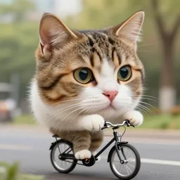head and shoulders masterpiece portrait of cute cat riding a bicycle, surreal background, digital art by Krenz Cushart, trending on artstation, cgsociety,