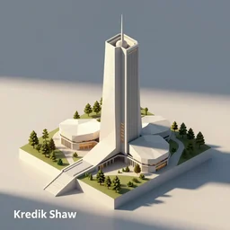 isometric low poly render of kredik shaw, architecture concept