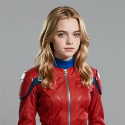 speaking teenage emma stone in red futuristic jumpsuit with blue collar, portrait, highly detailed, starwars, trending on artstation, characterdesign, sharp focus, illustration, digital matte painting, art by greg rutkowski
