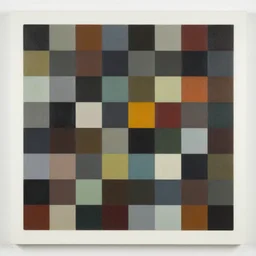 a painting of a grid of 1 0 2 4 colored squares, muted color, by gerhard richter, white border and background, lacquer on canvas, 1 0 2 4 farben, color chart, abstract, geometric, sharp focus, highly detailed, 8 k, hd