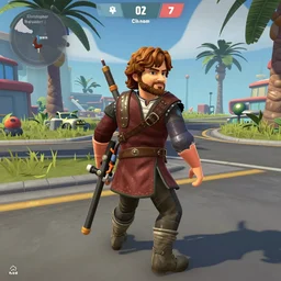 Gameplay screenshot of Tyrion Lannister in Rocket League, Unreal Engine, by Christopher Balaskas and artgerm, vibrant, digital art, landscape, studio lighting, model, realism, 4k
