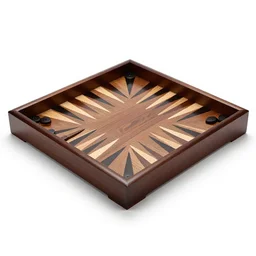 lacquered backgammon board, commercial catalog photo, isolated on a pure white background, centered, entire object in frame, sharp focus, soft studio lighting