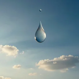 beautiful picture of many big raindrops floating quietly in a sunny blue sky, hot and sunny highly-detailed, elegant, dramatic lighting, artstation, 4k, cinematic landscape, photograph by National Geographic
