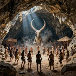 stone age rave in a cave, necronom v, painting by h. r. giger