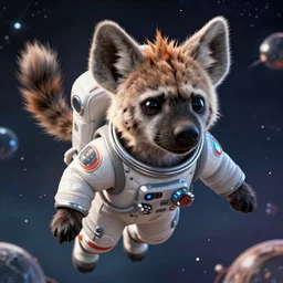 digital detailed art of furry female hyena, in style of zootopia, fursona, furry, furaffinity, 4 k, deviantart, wearing astronaut outfit, in style of disney zootopia, floating in space, space background, hyena fursona, cyberpunk, female, detailed face, style of artgerm,