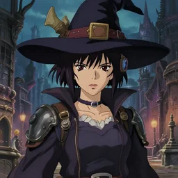 a full body portrait of a confident dieselpunk witch, finely detailed features, closeup at the faces, perfect art, at an ancient city, gapmoe yandere grimdark, trending on pixiv fanbox, painted by greg rutkowski makoto shinkai takashi takeuchi studio ghibli, akihiko yoshida