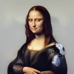 centered portrait photo by leonardo da vinci of soulful girl as a cyberpunk mecha humanoid robotic parts wearing goggles with bright lights, real human face, serpentine pose, inside white room, ultra - realistic and detailed, 8 k