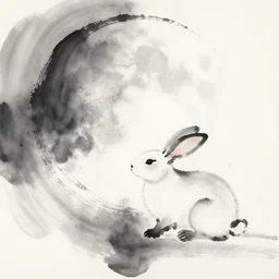 zen, moon and rabbit, ink