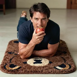 portrait of tom cruise eating an apple on a bear rug - n 3
