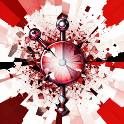 album cover art for katakana large princess piercing through fragment tessellation red white black by akihiko yoshida