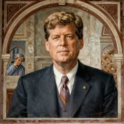 stunning renaissance fresco of John F. Kennedy masterpiece, artstation, by Sandro Botticelli