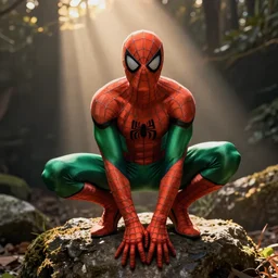 an orange and green spiderman by greg rutkowski