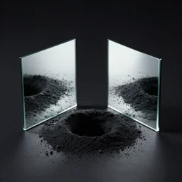 a black hole between two square mirrors standing parallel to each other refracting each other recursively, 4 k