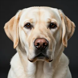 extreme close-up portrait of a labrador looking into the camera, studio lighting