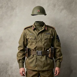 the body of a soldier, with cigarette instead of head,