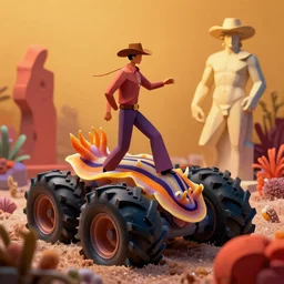 a cowboy turning into blooms by slim aarons, by zhang kechun, by lynda benglis. tropical sea slugs, angular sharp tractor tires. complementary bold colors. warm soft volumetric dramatic light. national geographic. 8 k, rendered in octane, smooth gradients. angular sculpture by michelangelo.
