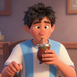 a still of a argentinian person drinking a mate, pixar, disney