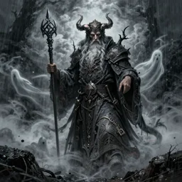 old male warlock, ghost, dark fantasy, fog, clouds, rain, wind, intricate, highly detailed, artstation, illustration, jurgens, rutkowski, bouguereau