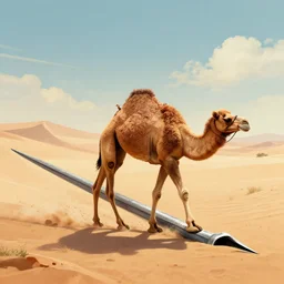 a camel walking through the eye of a needle, digital art