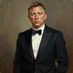 a painting in the style of sergey kolesov of daniel craig in a tuxedo, highly detailed