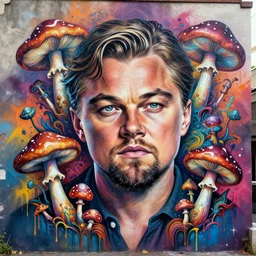 psychedelic mushrooms shamanic dmt art, leonardo dicaprio's inner being, street art, dripping paint, spray paint, cinematic, portrait, insanely detailed and intricate, hypermaximalist, elegant, ornate, hyper realistic, super detailed