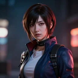a ghost in the shell inspired portrait of a woman 4k photorealistic, volumetric lighting, HD, high details, dramatic, trending on artstation, bokeh lights