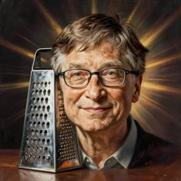 a cheese grater made of bill gates, face, surrealism