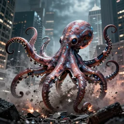 octopus robot destroying manhattan, dramatic lighting, 4k, digital art, inspired by beksinski, lovecraft