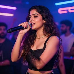 paparazzi photo of internet celebrity ayesha ero singing at a neon club