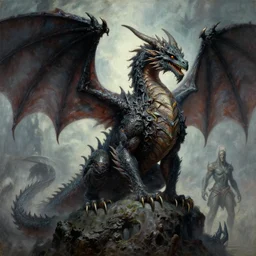 A majestic gothic dragon, by Wayne Barlowe, by Bruce Pennington, by Paul Lehr, by HR Giger, masterpiece, oil on canvas, trending on artstation, top on pixiv, cinematic composition, dramatic scene, beautiful lighting, sharp, high details, astrophotography, no frames, 8K