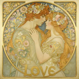 this is love | romance love passion tenderness | highly detailed | very intricate | art nouveau | gold filigree | pre - raphaelite romantic storybook fantasy | made of flowers | soft cinematic lighting | award - winning | painted by mandy jurgens and audrey kawasaki | pastel color palette | featured on artstation