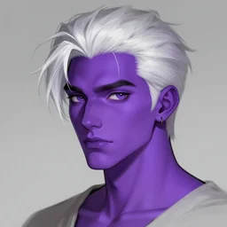human male with purple skin and white hair, detailed coherent digital drawing, trending on art station